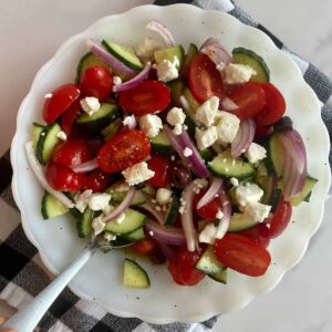 A bowl of Chopped Greek Salad.
