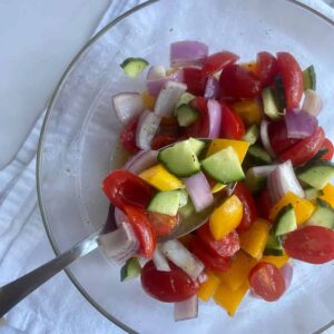 A bowl of Chopped Mediterranean Salad.