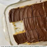 A pan of No-Bake Chocolate Peanut Butter Bars with Healthy Mom Healthy Family logo.