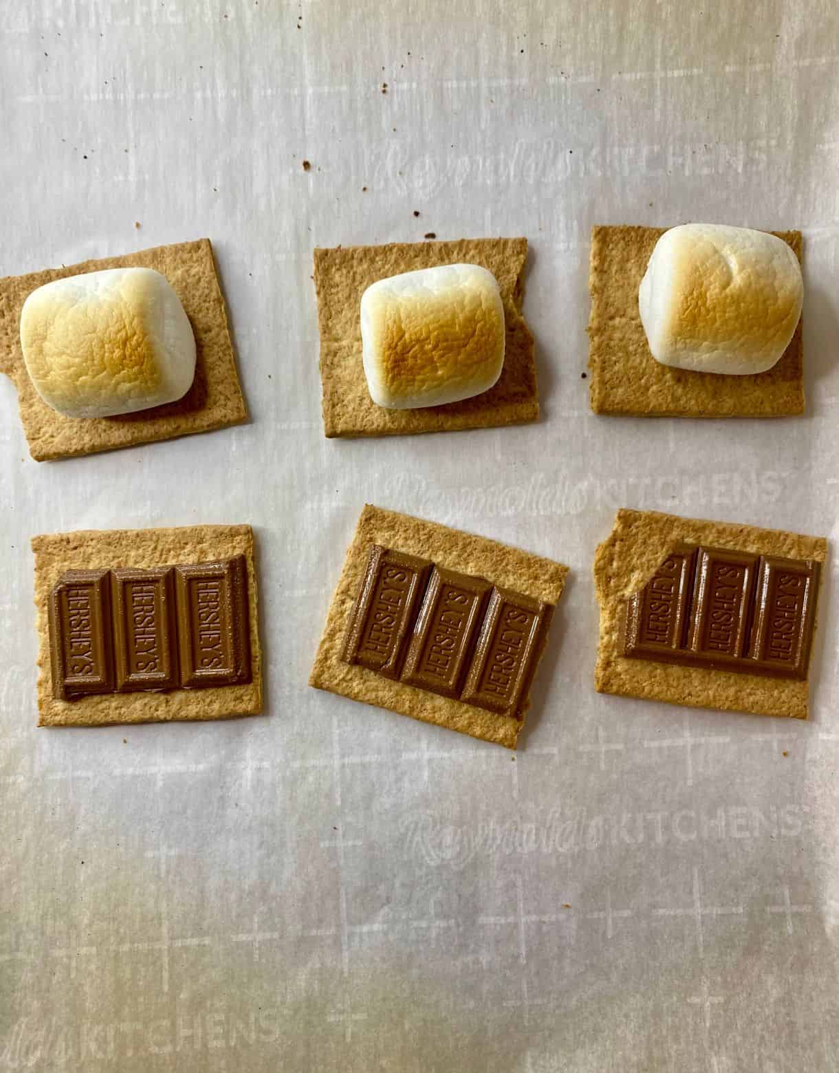 A pan of Oven S'mores after baking with golden marshmallows.