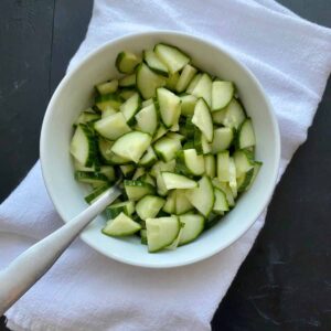 Bowl of pickled cucumbers