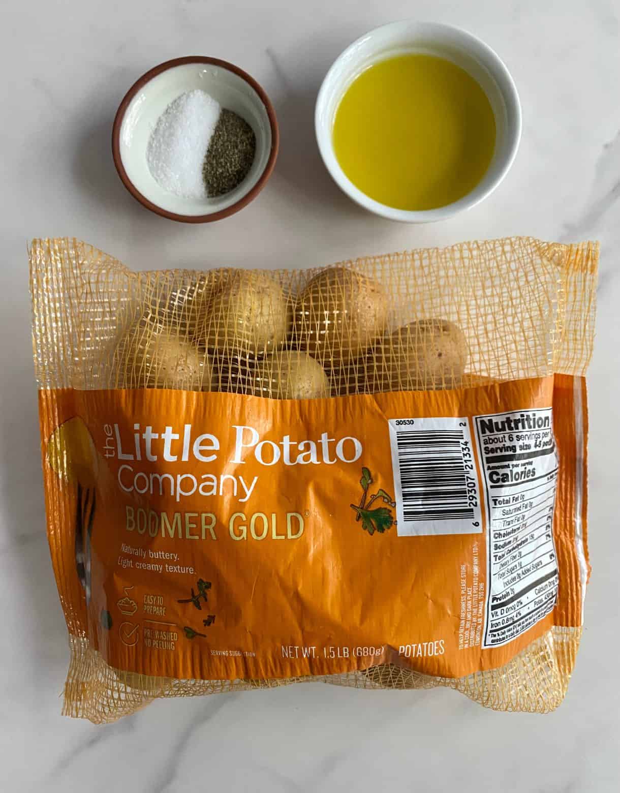Mini potatoes, olive oil, salt and pepper.