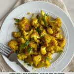 A plate of cooked Indian Roasted Cauliflower.