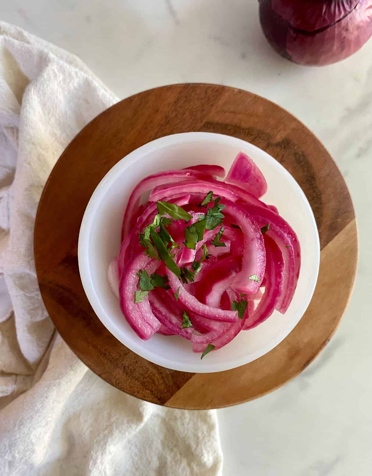 A bowl of Mexican Pickled Onions.