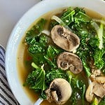 A bowl of Turkey Sausage and Kale Soup.