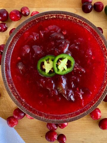 A bowl of Jalapeno Cranberry Sauce.